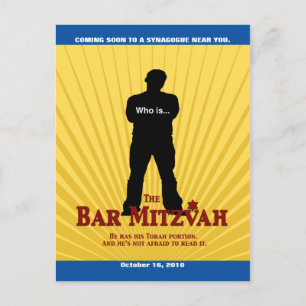Movie Star Bar Mitzvah Save the Date gelb blau Ankündigungspostkarte