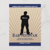 Movie Star Bar Mitzvah Save the Date Tan Navy Blue