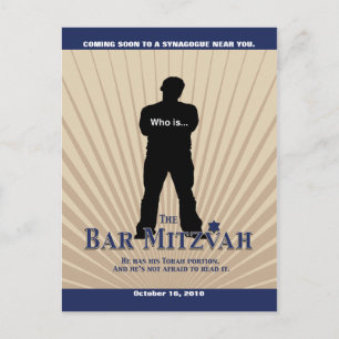 Movie Star Bar Mitzvah Save the Date Tan Navy Blue Ankündigungspostkarte