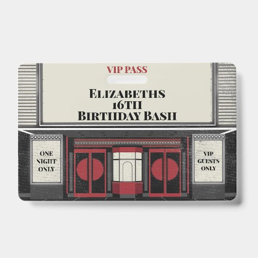 Movie Star Birthday Bash VIP Pass Ausweis (Vorderseite)