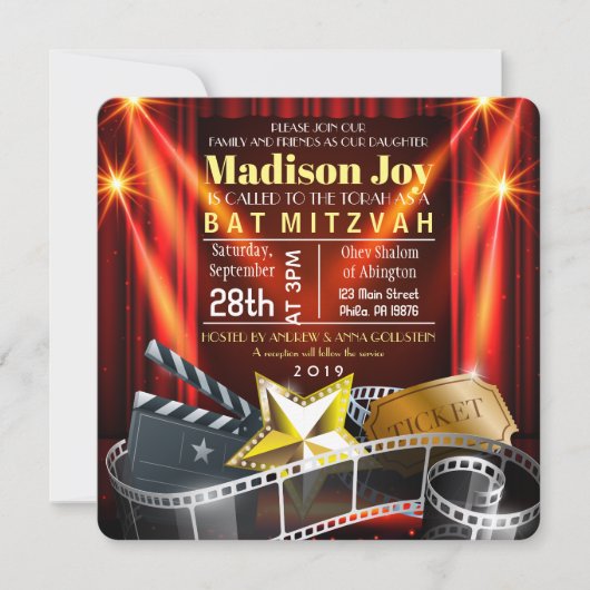 MOVIE STAR HOLLYWOOD Bat Mitzvah Einladung (Vorderseite)