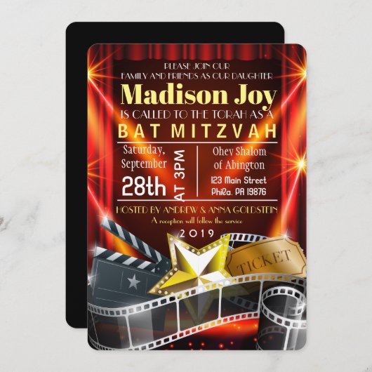 MOVIE STAR HOLLYWOOD Bat Mitzvah Einladung (Vorne/Hinten)