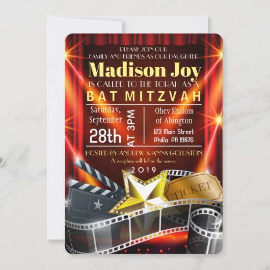 MOVIE STAR HOLLYWOOD Bat Mitzvah Einladung (Vorderseite)