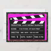 Movie Star Pink Glitzer Einladung (Rückseite)
