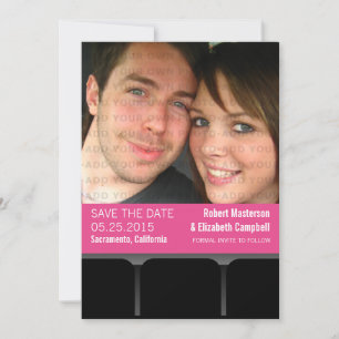 Movie Theater Foto Save the Date Einladung, Magent