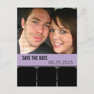 Movie Theater Foto Save the Date Postcard, Lilac Ankündigungspostkarte