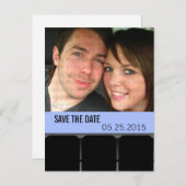 Movie Theater Foto Save the Date Postkarte, Blau Ankündigungspostkarte (Vorne/Hinten)
