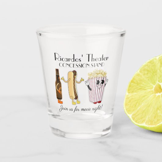 Movie Theater Konzession Stand Hotdog Popcorn Schnapsglas (Vorderseite)