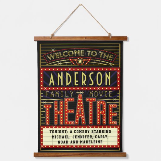 Movie Theater Marquee Zuhause Cinema | INDIVIDUELL Wandteppich Mit Holzrahmen (Vorderseite)