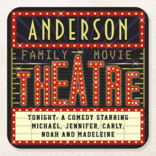 Movie Theater Marquee Zuhause Cinema  Individuelle Rechteckiger Pappuntersetzer