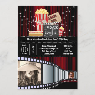 Movie Theme 2 Foto Strip Kino Popcorn Party Einladung