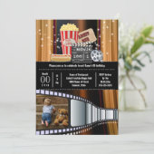 Movie Theme Foto Film Kino Popcorn Party Einladung (Stehend Vorderseite)