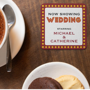 Movie Theme Wedding Marquee Sign Rechteckiger Pappuntersetzer