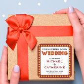 Movie Theme Wedding Marquee Sign Save the Date Quadratischer Aufkleber