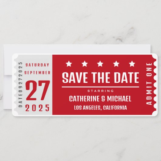 Movie Ticket Hollywood Wedding Unique Save The Date (Vorderseite)
