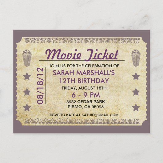Movie Ticket Thema Postkarte (Vorderseite)