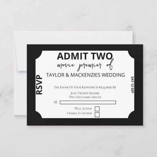 Movie Ticket Wedding RSVP Karte (Vorderseite)