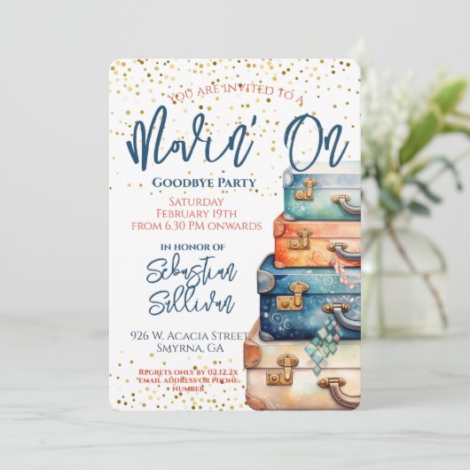 Movin' Auf Wiedersehen weg Party Einladung (Stehend Vorderseite)