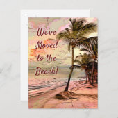 Moving Ankündigung Sunrise Beach mit Palmen Postkarte (Vorne/Hinten)