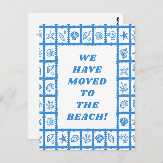 MOVING ANNOUNCEMENT ADDRESS Blue Seashells Beach Postkarte (Vorne/Hinten)
