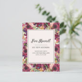 Moving Announcement Burgundy Blush Pink Floral Postkarte (Stehend Vorderseite)
