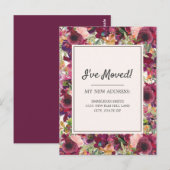 Moving Announcement Burgundy Blush Pink Floral Postkarte (Vorne/Hinten)