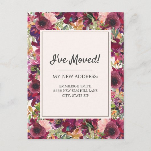 Moving Announcement Burgundy Blush Pink Floral Postkarte (Vorderseite)
