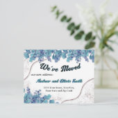 Moving Announcement Chic Rose Gold-Blue Eukalyptus Postkarte (Stehend Vorderseite)