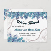 Moving Announcement Chic Rose Gold-Blue Eukalyptus Postkarte (Vorne/Hinten)