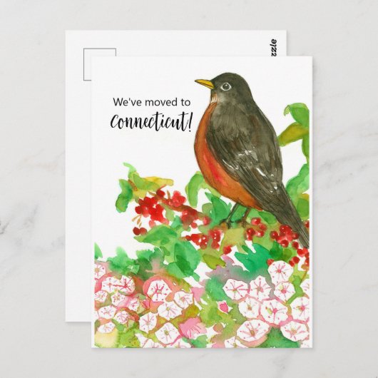 Moving Announcement Connecticut Robin Laurel Postkarte (Vorne/Hinten)