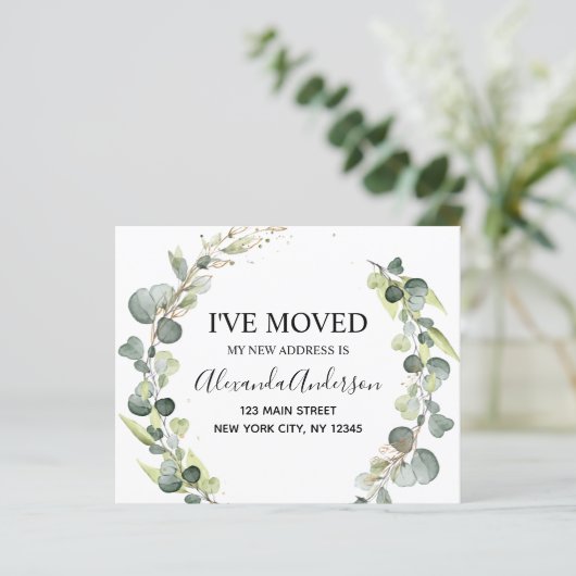 Moving Announcement Eukalyptus Greenery Wasserfarb (Stehend Vorderseite)