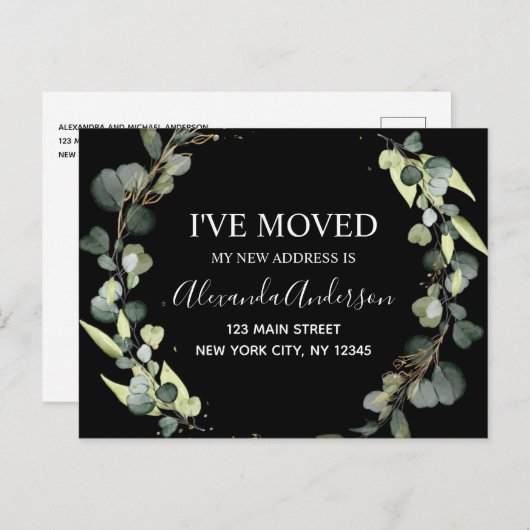 Moving Announcement Eukalyptus Greenery Wasserfarb Ankündigungspostkarte (Vorne/Hinten)