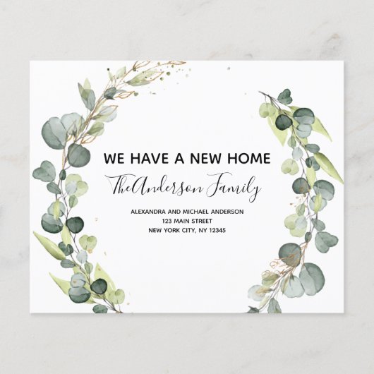 Moving Announcement Eukalyptus Greenery Wasserfarb Flyer (Vorne)