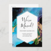 Moving Announcement Gold Blue Black Ink Moderne Postkarte (Vorne/Hinten)
