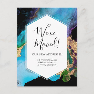 Moving Announcement Gold Blue Black Ink Moderne Postkarte