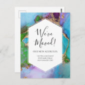 Moving Announcement Gold Blue Lila Ink Moderne Postkarte (Vorne/Hinten)