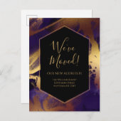 Moving Announcement Gold Lila Marble Ink Moderne Postkarte (Vorne/Hinten)