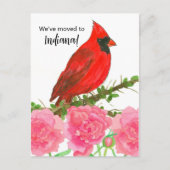 Moving Announcement Indiana Kardinal Bird Peony Postkarte (Vorderseite)