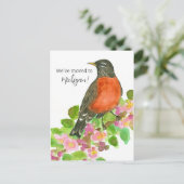 Moving Announcement Michigan Robin Apple Blossom Postkarte (Stehend Vorderseite)