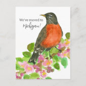 Moving Announcement Michigan Robin Apple Blossom Postkarte (Vorderseite)