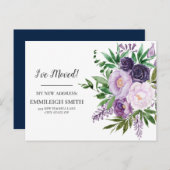 Moving Announcement Purple Blumen Weiß Postkarte (Vorne/Hinten)
