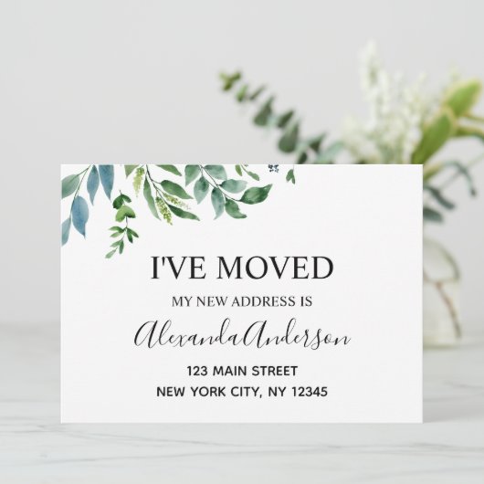 Moving Announcement Spring Greenery Einladung (Stehend Vorderseite)