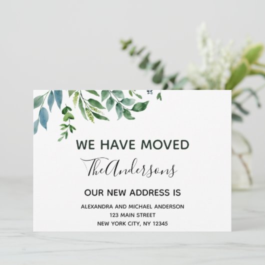 Moving Announcement Spring Greenery Einladung (Stehend Vorderseite)