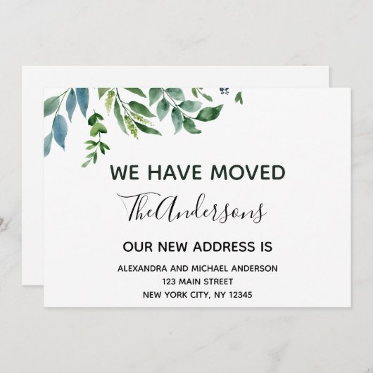 Moving Announcement Spring Greenery Einladung (Vorne/Hinten)