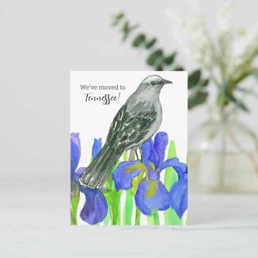 Moving Announcement Tennessee Mockingbird Iris Postkarte (Stehend Vorderseite)