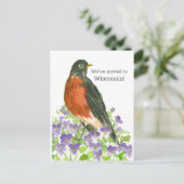 Moving Announcement Wisconsin Robin Violets Postkarte (Stehend Vorderseite)