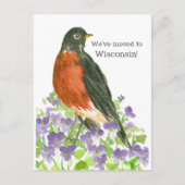 Moving Announcement Wisconsin Robin Violets Postkarte (Vorderseite)