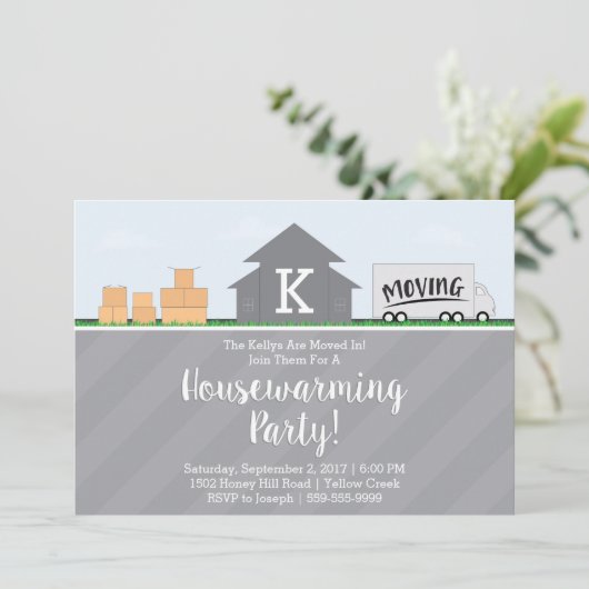 Moving Boxes Housewarming-Party Einladung (Stehend Vorderseite)