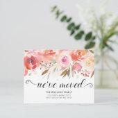 Moving Chic Blush Pink Rose Aquarell Floral Ankündigungspostkarte (Stehend Vorderseite)