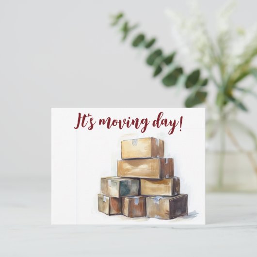 Moving Day Herzlichen Glückwunsch Postkarte (Stehend Vorderseite)